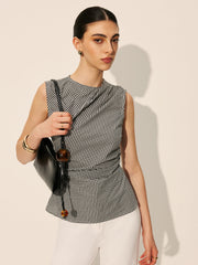 Gingham Ruched Sleeveless Top