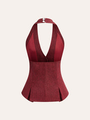 Halter Neck Pearl Button Top