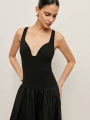 Cross Back Contrast Fabric Dress