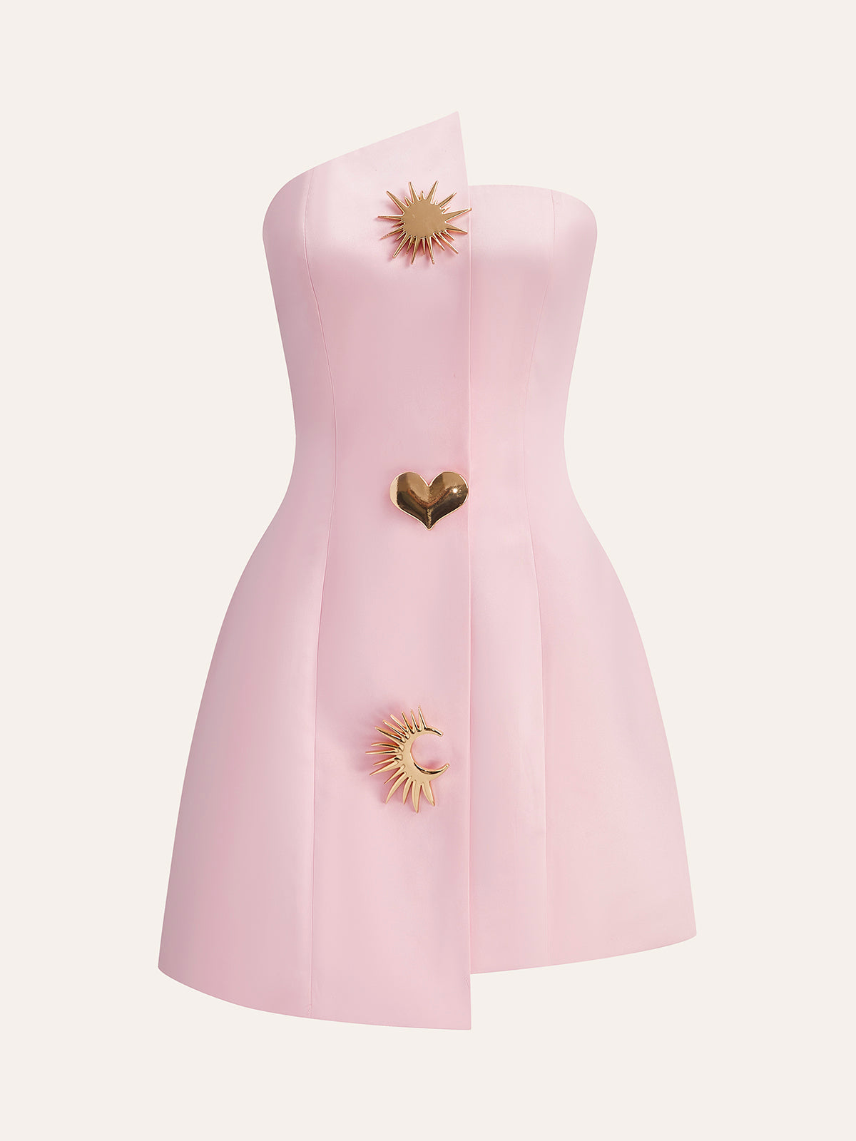 Satin Asymmetrical Embellished Strapless Dress