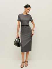 Belted Short Sleeve Pencil Dress