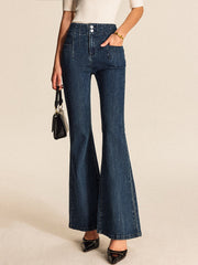 Mid-Waisted Buttoned Flared Jeans