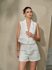 V-Neck Zipper Sleeveless Shorts Set