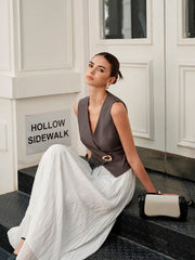 Elastic Waist Pleated Maxi Skirt