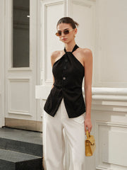 Halter Asymmetrical-Neck Split Top