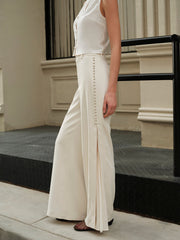 Patchwork Pleated Wide Leg Pants