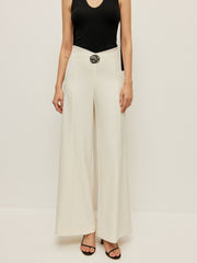 High-Waist Wide Leg Pants With Buckle Detail