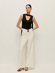 High-Waist Wide Leg Pants With Buckle Detail
