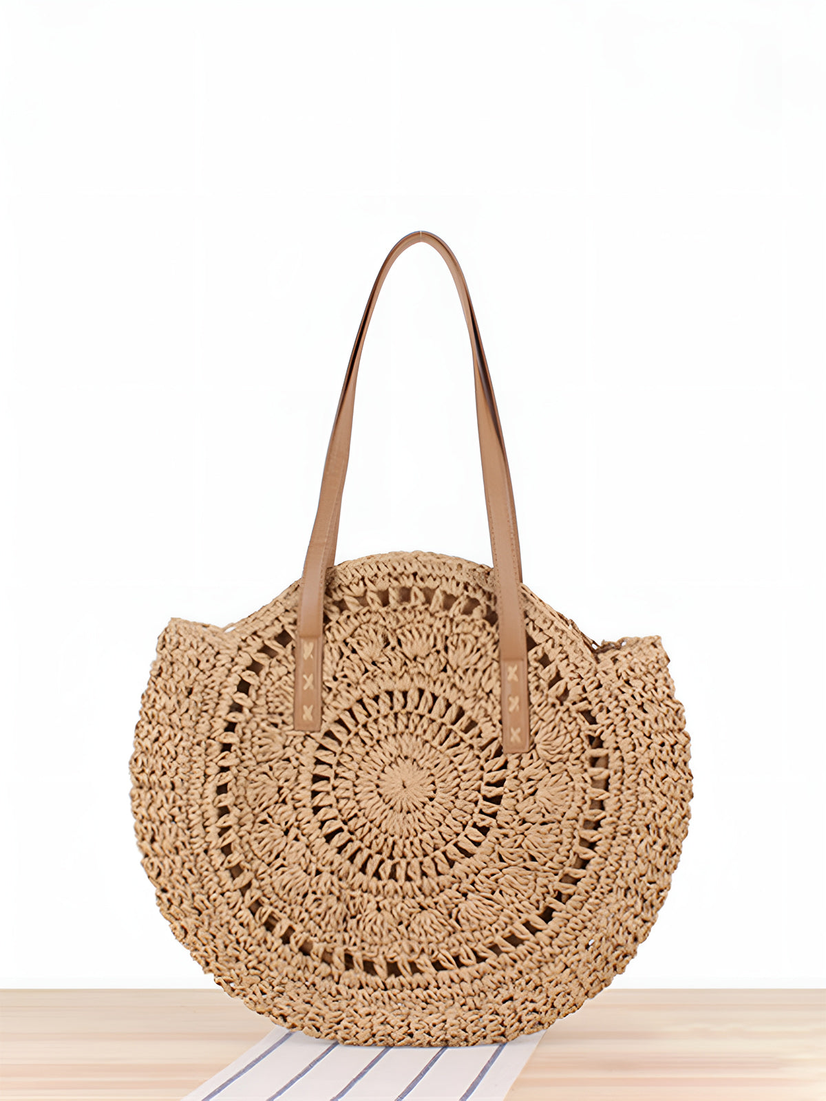 Crochet Circular Straw Tote Bag