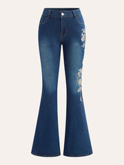 Mid-Waist Embroidered Flared Jeans
