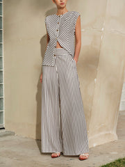 Striped Mid-Waist Wide Leg Pants