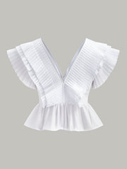 Pleated V-Neck Button-Detail Top
