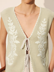 Embroidery Bow Floral Sweater Vest