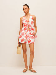 Floral Halter Neck Tie-Front Shorts Set
