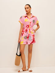 Fruit & Shell Print Tie-Waist Jumpsuit