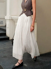 Elastic Waist Pleated Maxi Skirt