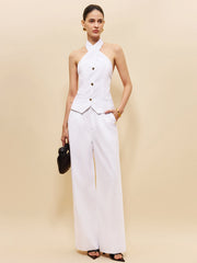 Linen & Cotton Pockets Mid-Waist Pants