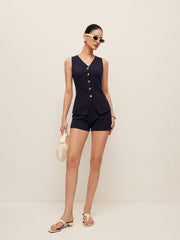 Knitted Button-Front Vest With Shorts Set