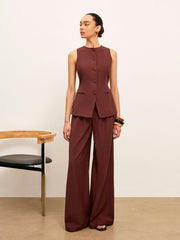Button-Up Vest With Pocket Detail