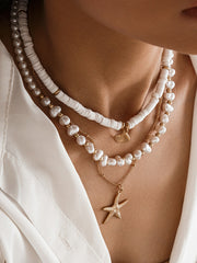 Pearl & Shell Layered Necklace With Starfish Pendant