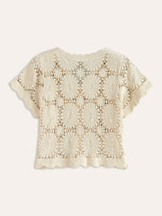 Crochet Floral Button-Front Cardigan