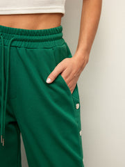 Mid-Waist Drawstring Sweatpants With Button Side Detail
