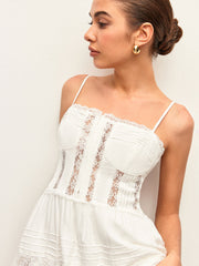 Pleated Lace-Trimmed Short Dress