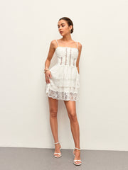 Pleated Lace-Trimmed Short Dress