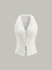 Lace Button Detail Halter Top