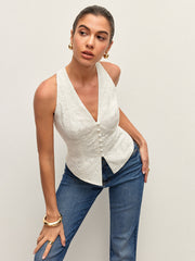 Lace Button Detail Halter Top