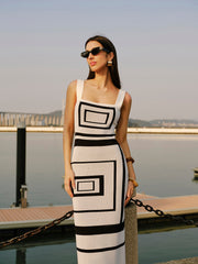 Geometrical Panel Square Neck Sweater Dress