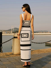 Geometrical Panel Square Neck Sweater Dress