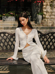 Ruffled Hem Knit Cardigan