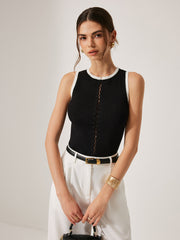 Color Block Knit Lace-Up Vest