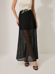 Semi-Sheer Lace Skirt Without Belt
