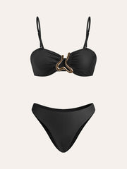 Golden Detail Bikini Set With Cover-Up Skirt