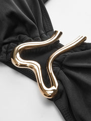 Golden Detail Bikini Set With Cover-Up Skirt