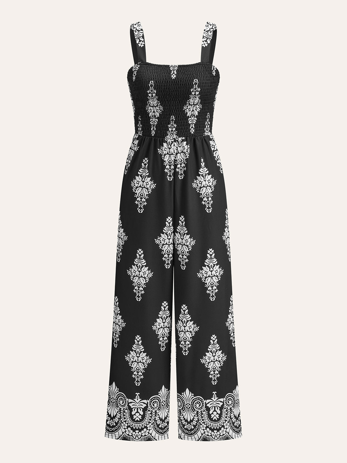 Smocked Floral Print Jumpsuit