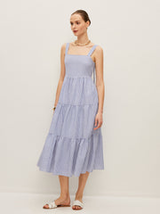 Striped Button-Detail Sleeveless Dress