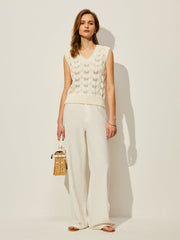 Crochet Floral V-Neck Sweater Vest