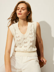 Crochet Floral V-Neck Sweater Vest