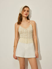 Crochet Knit Vest With Decor Button