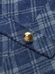 Metal Button Crew-Neck Decor-Pockets Denim Dress