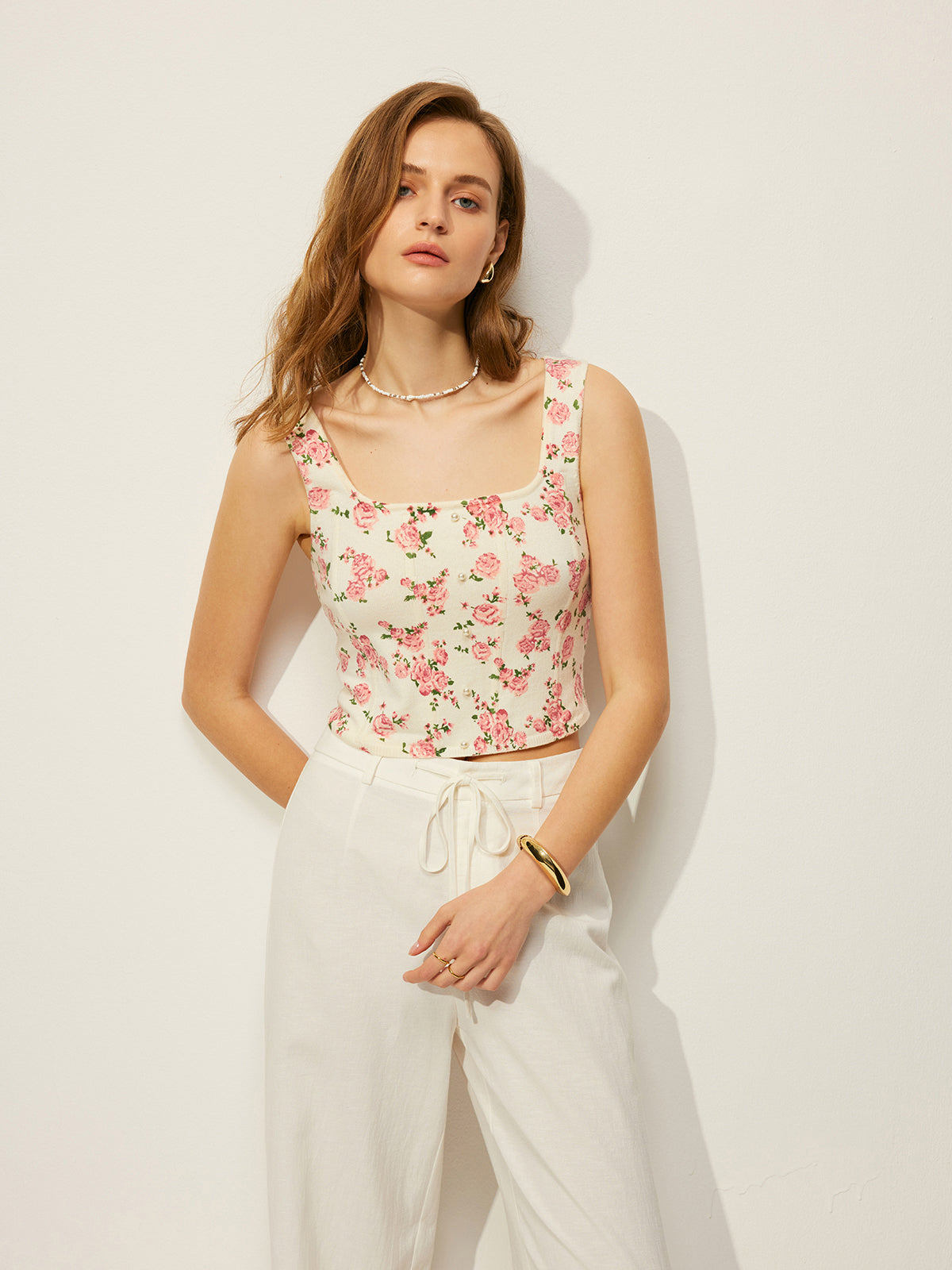 Floral Print Knit Vest