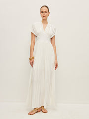 Pleated Cap-Sleeve Dress