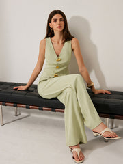 Metal Detail V-Neck Sleeveless Vest