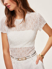 Semi-Sheer Lace Panel T-Shirt