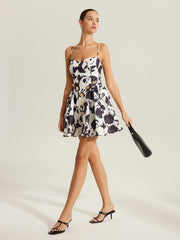 Floral Print Metal Detail Zipper Spaghetti Strap Dress