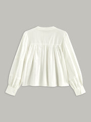 Pleated Lace Trim Button-Up Blouse
