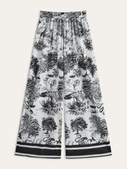 Printed Pants Set With Striped Trim